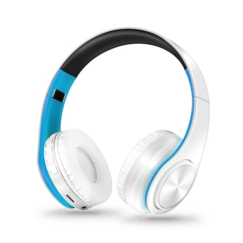 White Foldable Bluetooth Headphones with Microphone