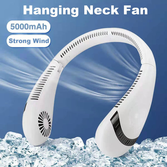 Portable Neck Fan 5000mAh, Foldable USB Rechargeable Bladeless Mute Wearable Neckband, Air Cooling Fan